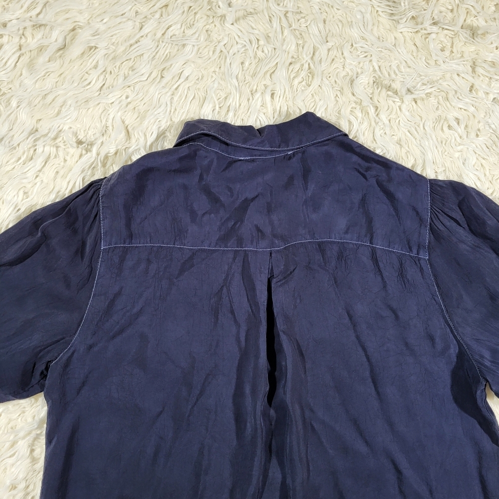 Maven West Navy Blouse Short Sleeve Rib Cuff Med - Picture 12 of 15